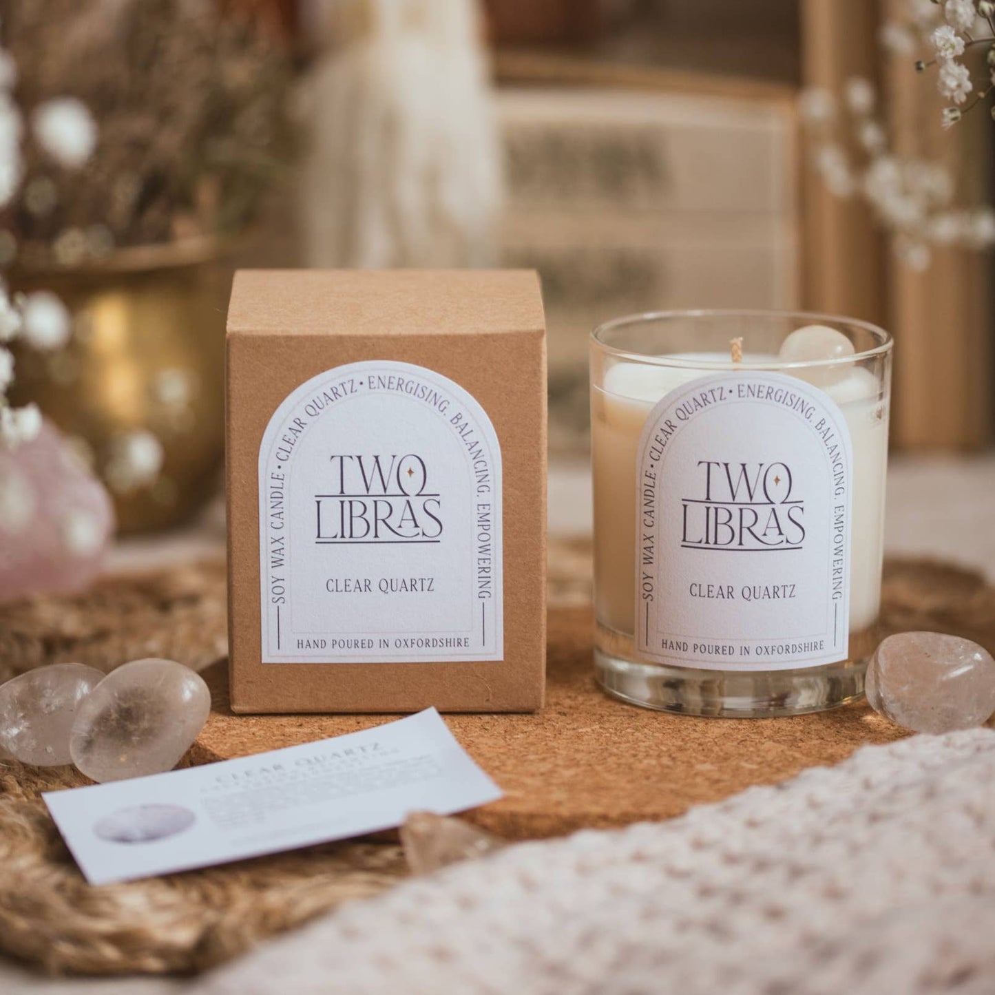 Clear Quartz Crystal Intention Candle - Energising, Balancing
