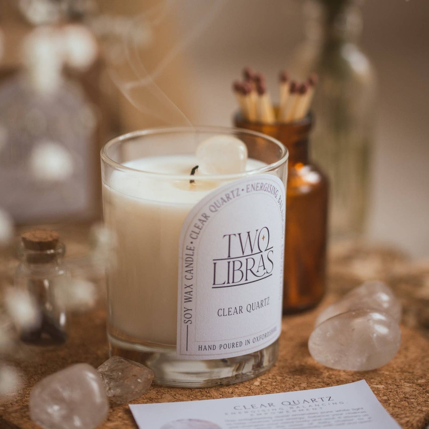 Clear Quartz Crystal Intention Candle - Energising, Balancing