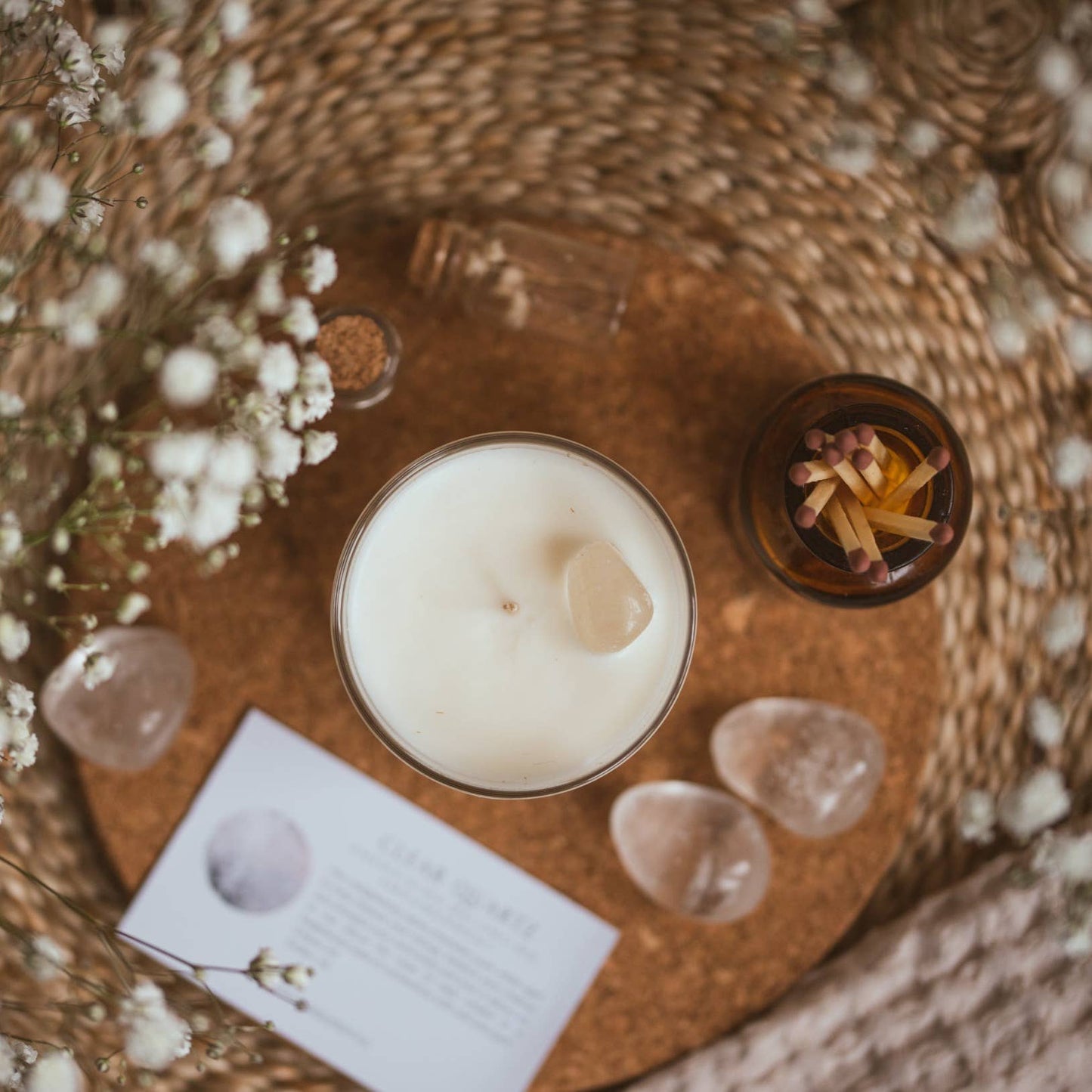 Clear Quartz Crystal Intention Candle - Energising, Balancing