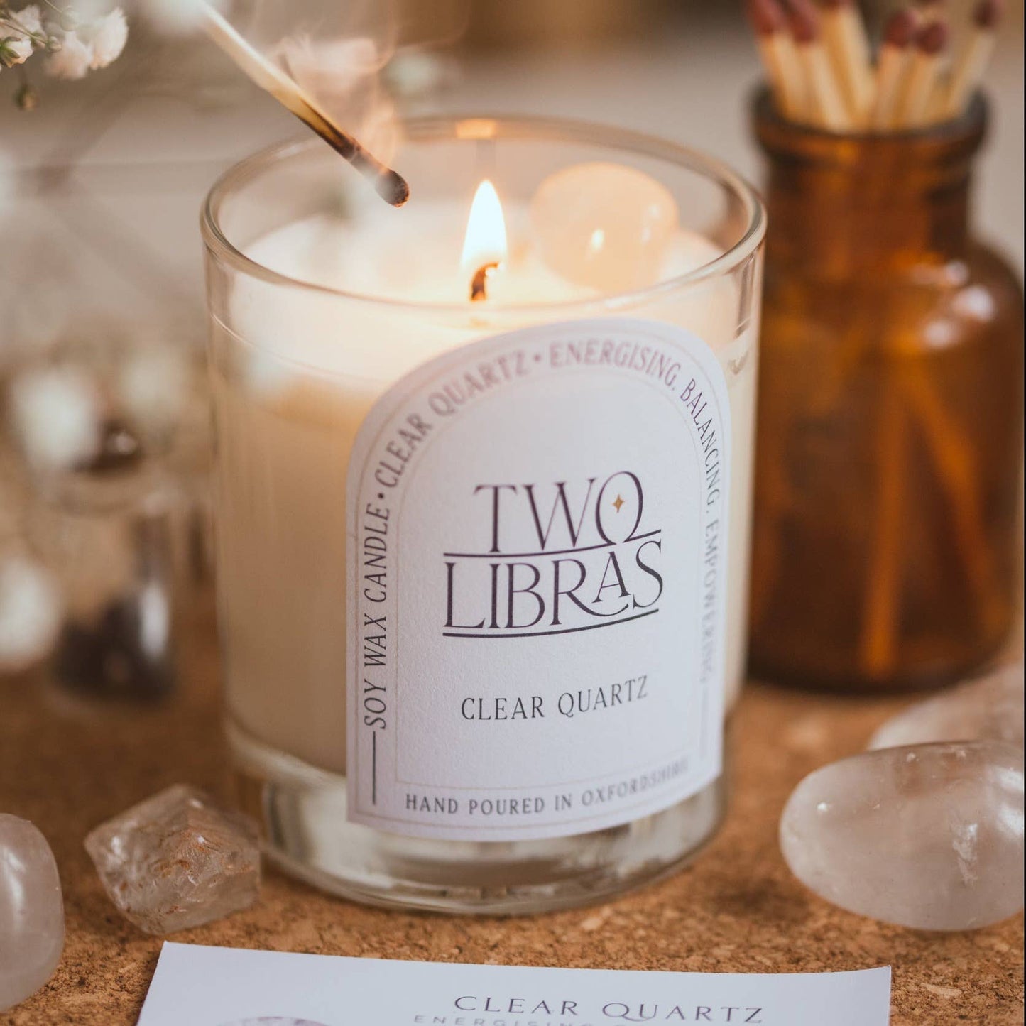Clear Quartz Crystal Intention Candle - Energising, Balancing
